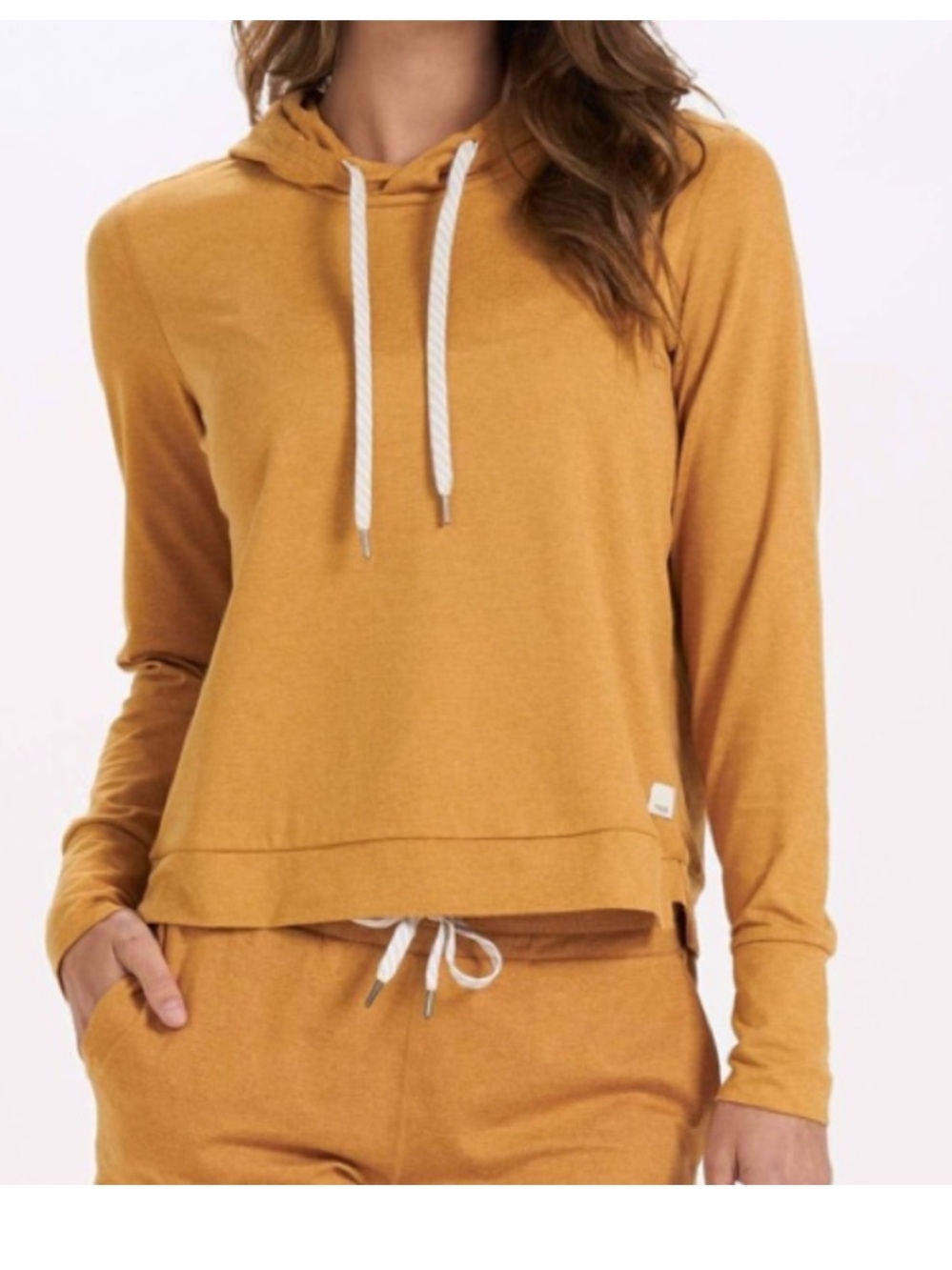 Vuori Halo Essential Hoodie Flax Heather Mustard Yellow Size Small